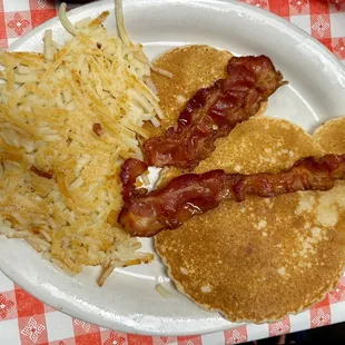 Mouse Hotcake with bacon &amp; hash browns.