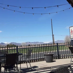 Outdoor seating with mountain view