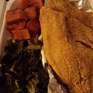 Tilapia, greens &amp; yams