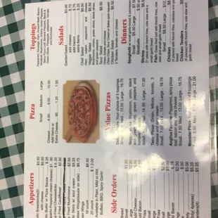 the menu for the restaurant