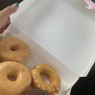 Yummy Glazed/Chocolate and mysterious donut.~ (The chocolate and mysterious donut was given to us for free.~)