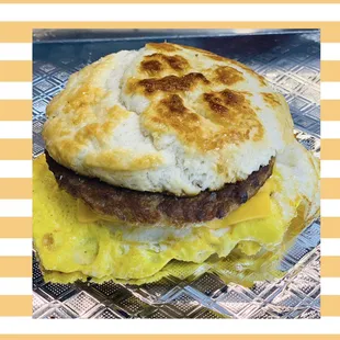 Sausage egg and cheese biscuit.