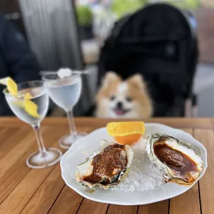 Ember Oysters (HH-$12), Suntory Martini (HH-$12), Gibson [Hendricks] Martini ($19)