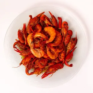 a plate of cooked shrimp