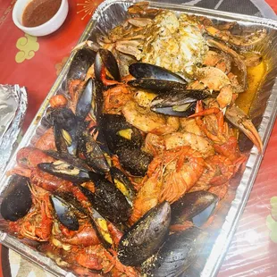 $59 1lb Shrimp, 2lbs crawfish, 1lb Mussels, 4 blue crabs