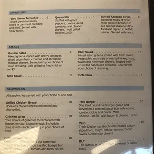 Menu 2023 Appetizers, Salads, Sandwiches