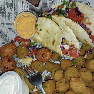 Catfish Tacos with fried okra and homemade ranch and boom boom sauce which is not too spicy but has just the right kick!