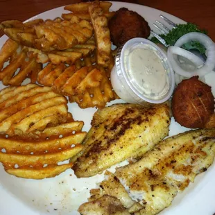 Catfish plate--also comes with beans, pickled green tomatoes, and slaw.