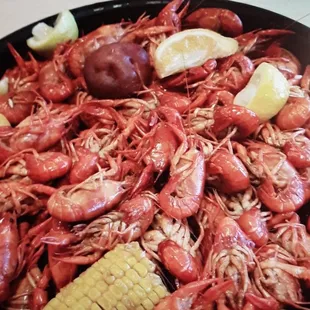 cooked shrimp and corn on a plate