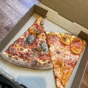 Sausage Pizza and Cheese Slice