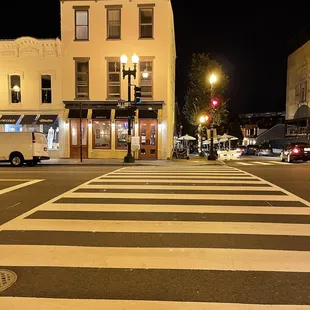 a crosswalk at night