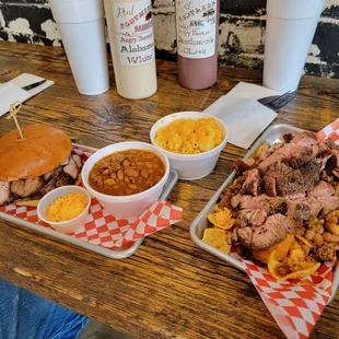 Build your own sandwich (tri-tip) side of beans and Trailer Trash Casserole, side of Mac n Cheese.