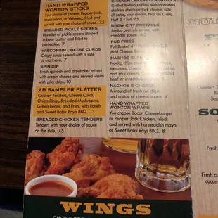 chicken wings and fried chicken, menu