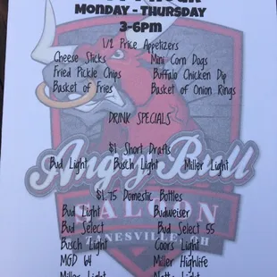 Happy Hour!!! Monday - Thursday 3-6pm