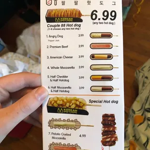 hot dog menu