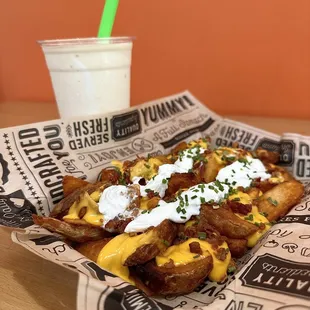 bacon, cheese, and sour cream