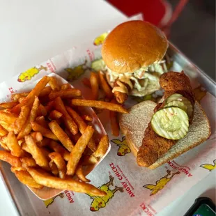 a chicken sandwich and french fries