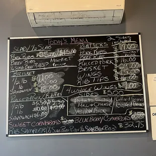 a menu on a blackboard