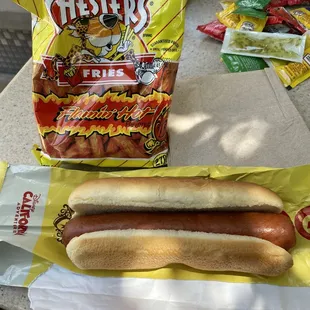 Angry dog with hot fries chips