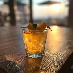 a drink on a wooden table