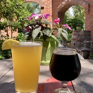 two beers on a table