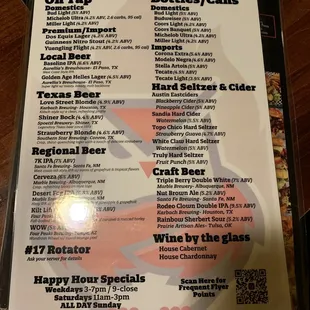Beer menu