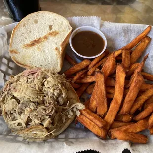 Pulled pork and sweet potato fries