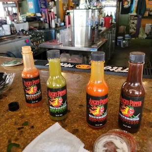 Selection of their own bottled hot sauces