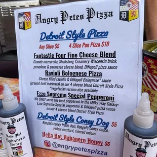 a menu for a pizza