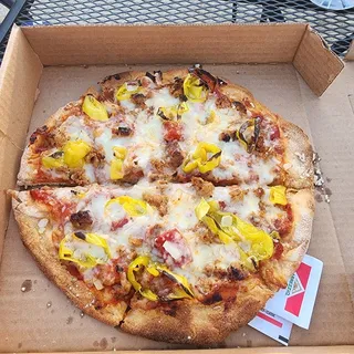 Spartan Sausage Onion and Peppers Pizza