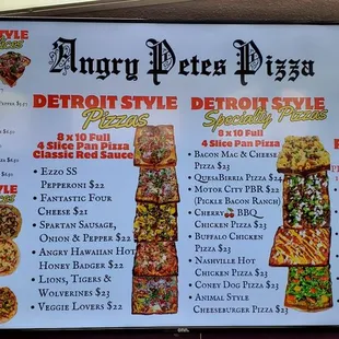 Detroit Style Pizza Menu