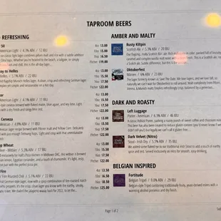 Beer Menu. The offerings change from time to time.