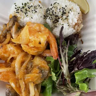 Angry Shrimp plate spicy. Ono!!!Delicious!