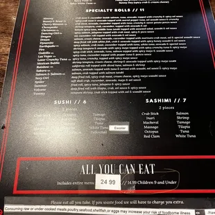 AYCE kids pricing states $14.99 for 9 and under but establishment is stating it is for 8 and under and they haven't updated their menu yet.