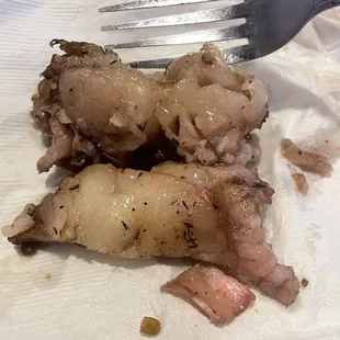 Lots of fat that cannot be eaten.... Yuck