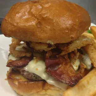 Bacon Swiss Burger with Onion Petals