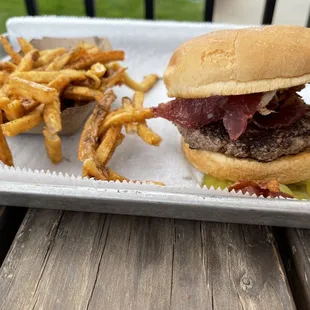Kid's bacon burger and fries