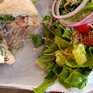 Steak Sandwich with side salad (same oregano vinaigrette dressing as on the sandwich)