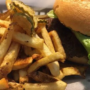 Fried pickles were delish! Fries and burger with Gluten free bun