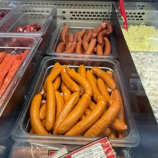a variety of hot dogs and sausages