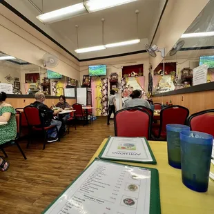 a restaurant with people sitting at tables