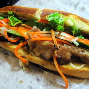 Scrumptious grilled pork Banh Mi.