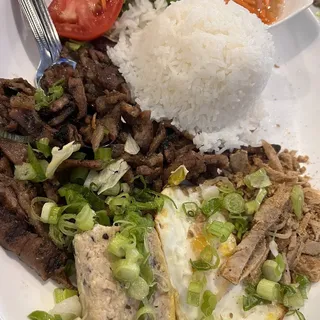 93. Com Thit Nuong, Bi, Cha, Truong - Rice Platter w/ Choice of Grilled Meat, Shredded Pork Skin, Egg Pte, and Egg
