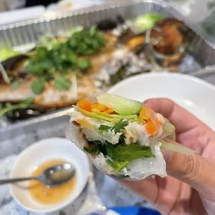 Fried catfish with rice paper wrap