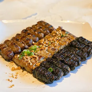Grilled Beef Sausage, Grilled Beef w/ Lemongrass &amp; Grilled Beef Wrapped w/ Hawaiian Leaf