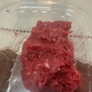 A lot of red food color in the Tatar makes me think if the meat is fresh or very old.