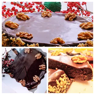 a chocolate cake with walnuts