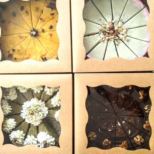 4 gluent free cakes. An orange almond cake, a poppy seed hazelnut cake,  a matcha poppy seed almond cake and chocolate walnut cake. Yum x 4