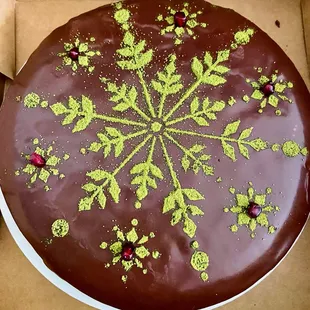 Matcha poppy seed olive oil almond cake with chocolate ganache. A perfect Christmas cake if there ever was one....