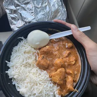 Butter Chicken, Basmati Rice, Boiled Egg, Garlic Naan